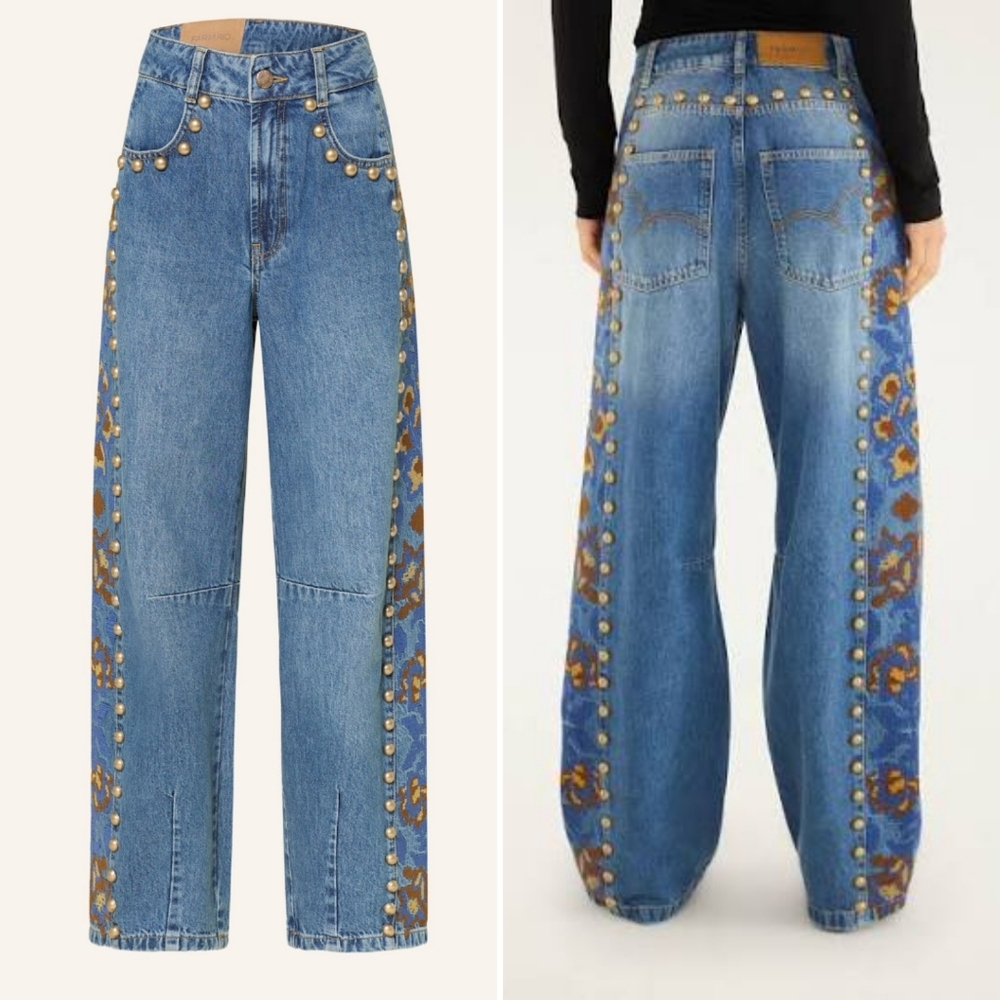 NWT Farm Rio Denim Metal Details Embroidered High Waist Jeans